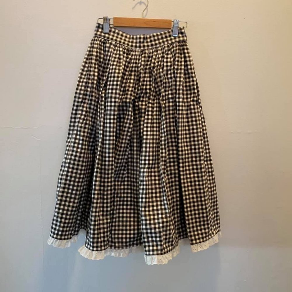 SOLD Vixen by Micheline Pitt Black Gingham Skirt - Picture 2 of 4